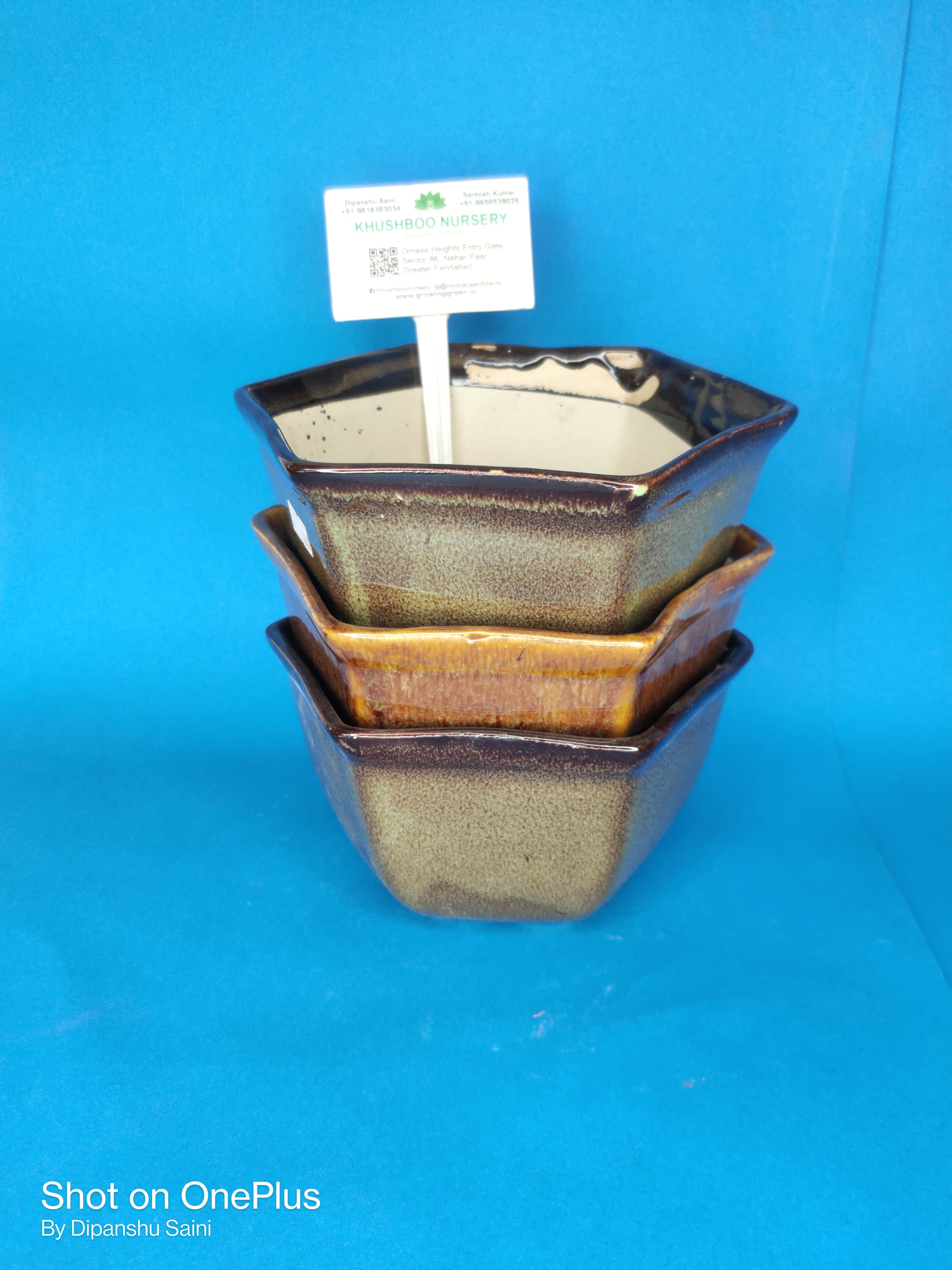 Ceramic Pot: Hexagon Brown